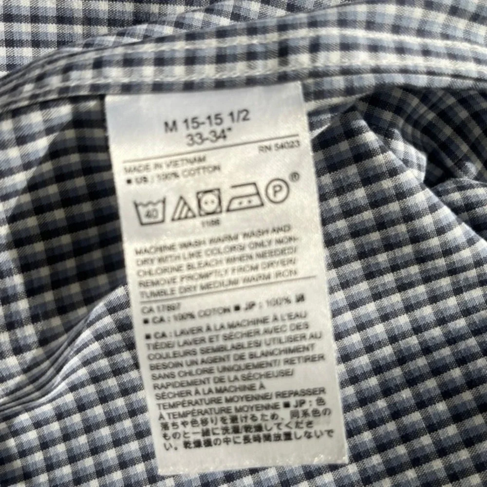 Banana Republic Untucked Fit Gingham Shirt M 100% Cotton Non-Iron Button Down‎